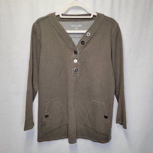 Soft Surroundings Women's Medium Henley Shirt Top Gray